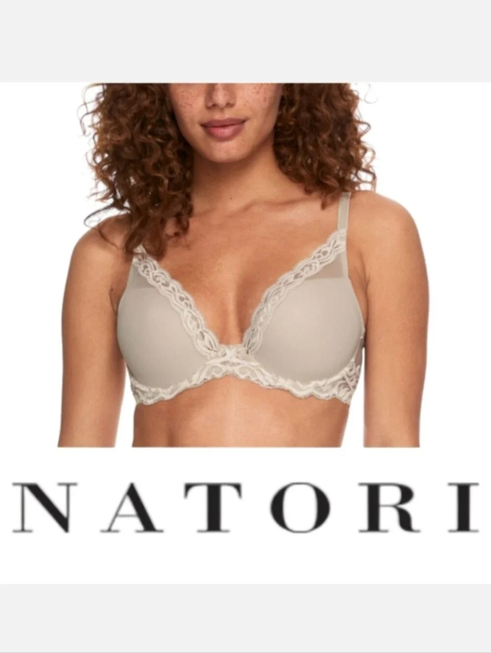 NATORI Italian Lace Plunging Bra Marble/Mascarpone 32B